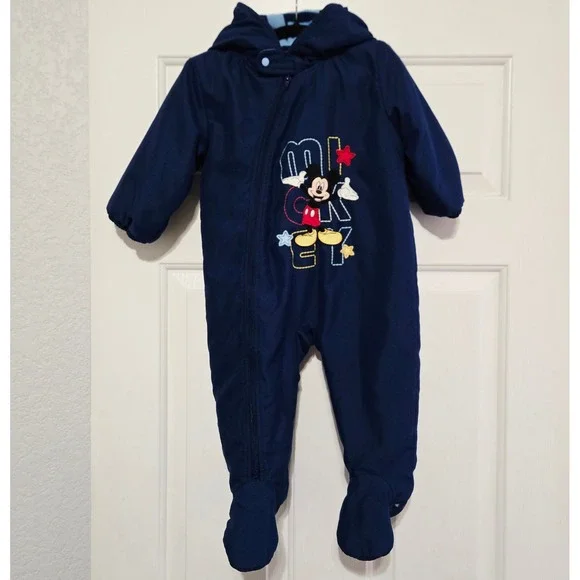 Vuntafe Disney Store Mickey Mouse Blue Hooded Pram Suit Fleece Lined 12-18 Month